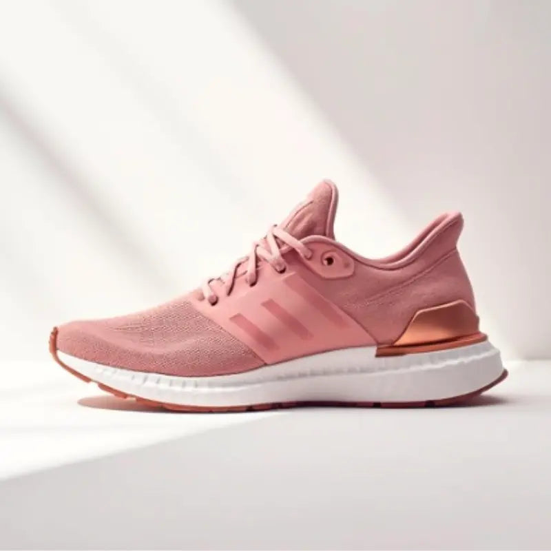 Pink running shoe on a white background