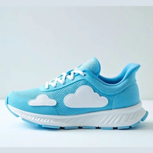 Girls Sky Blue Sneakers With Cloud Design