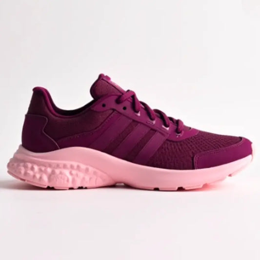 Purple and pink Adidas sneaker on a light gray background